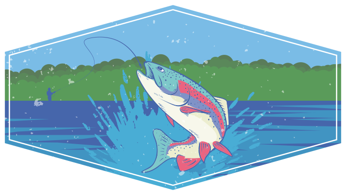 Montauk Lodge logo with a trout being caught.